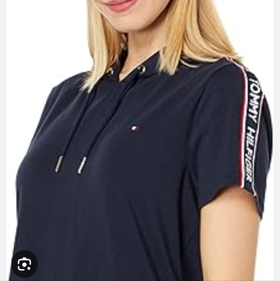 This is a Tommy Hilfiger Women's French Terry Zip Up Hoodie Dress in Sky Captain - Picture 7 of 16